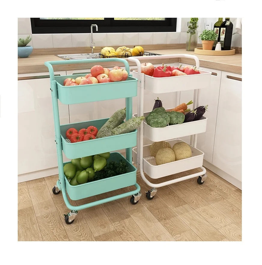 
Multi-purpose Steel organizer Movable Storage Metal Utility kitchen serving trolley cart 3 tier rolling cart trolley 