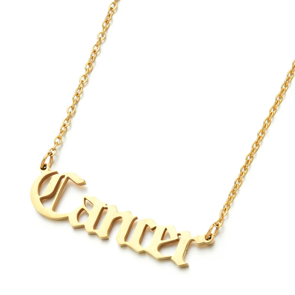 Waterproof Horoscope Pendant Fashion Jewelry Necklaces Old English Letter Nameplate Necklaces For Women