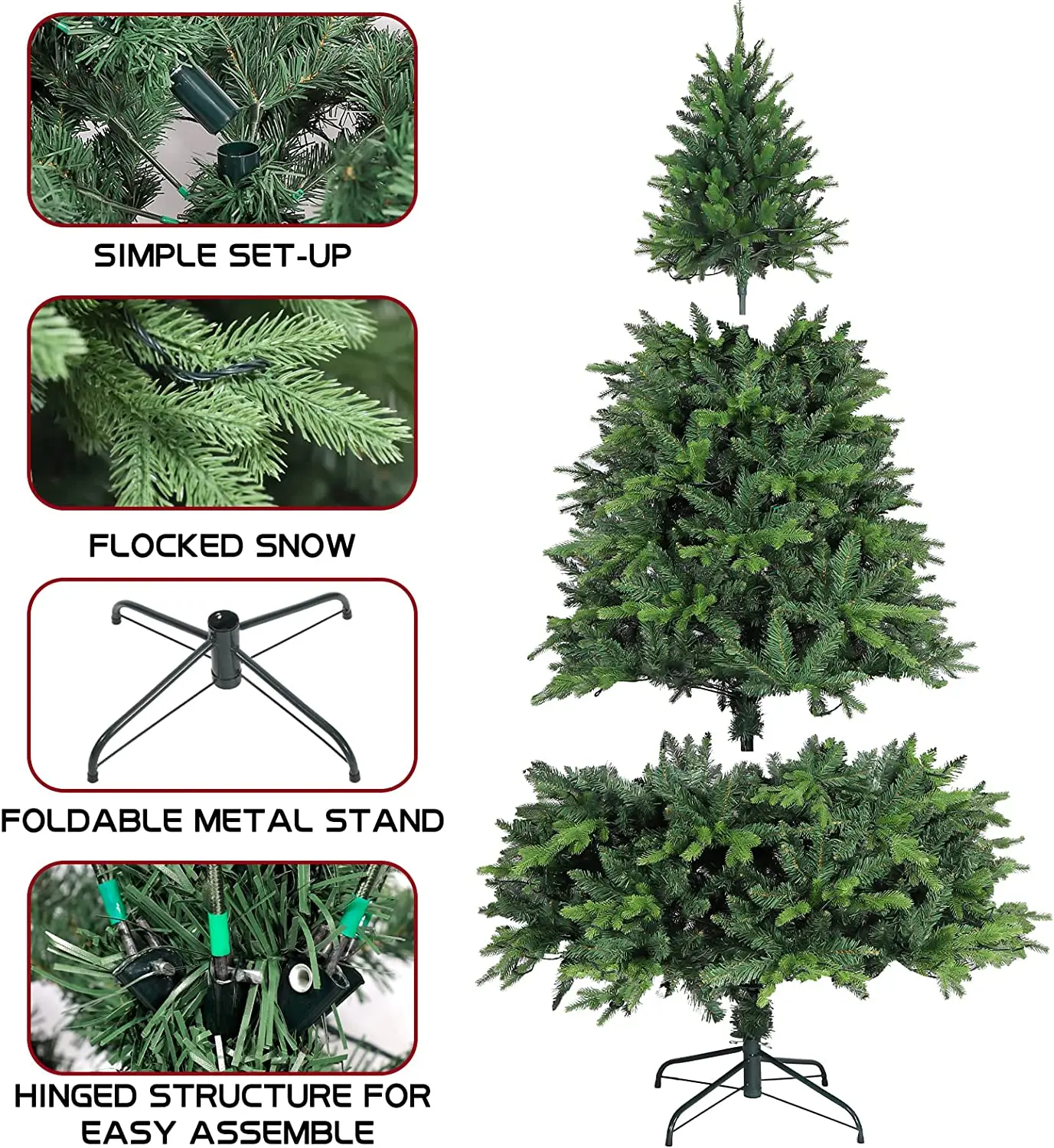 Factory wholesale premium artificial Christmas holiday decorated snow spruce Christmas trees with pre-strung warm white lights