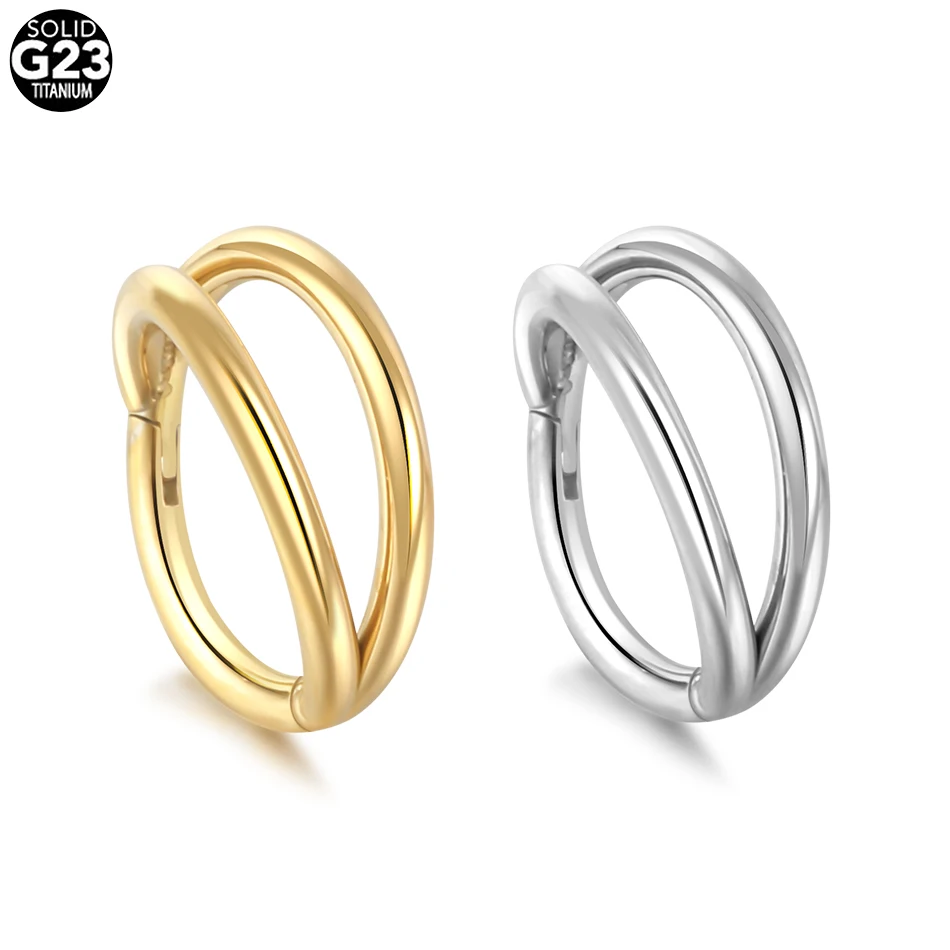 ASTM F136 Titanium Hinged Segment Hoop 16G Double Line Nose Ring Septum Clicker Rings Earrings Cartilage Helix Piercing Jewelry