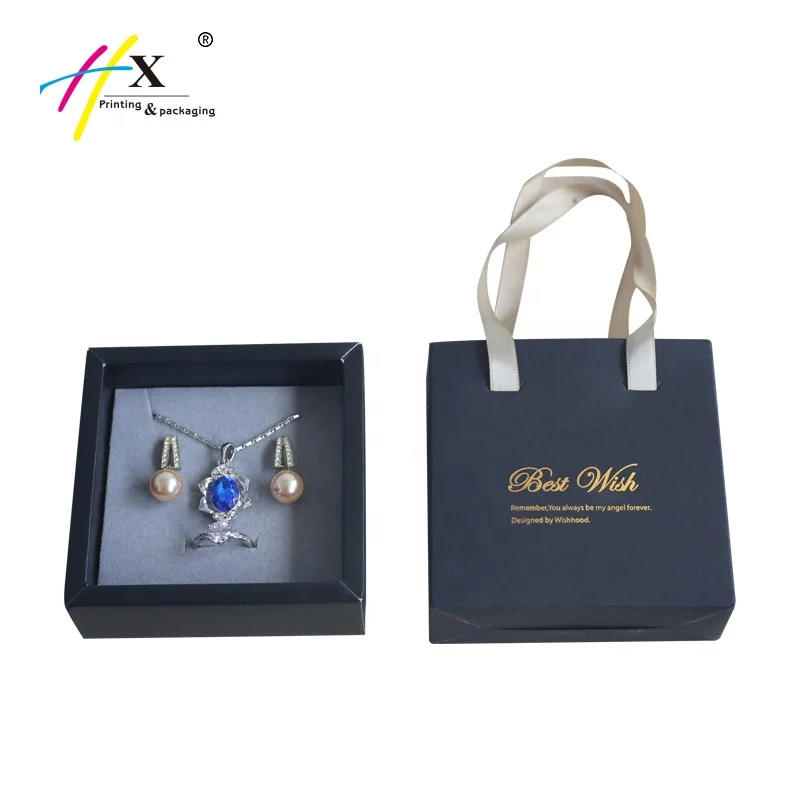 Drawer Design Paper Box Ribbon Carrying Handle Custom Logo High End Gift Packaging Necklace Ring Earring Jewelry Packaging Box