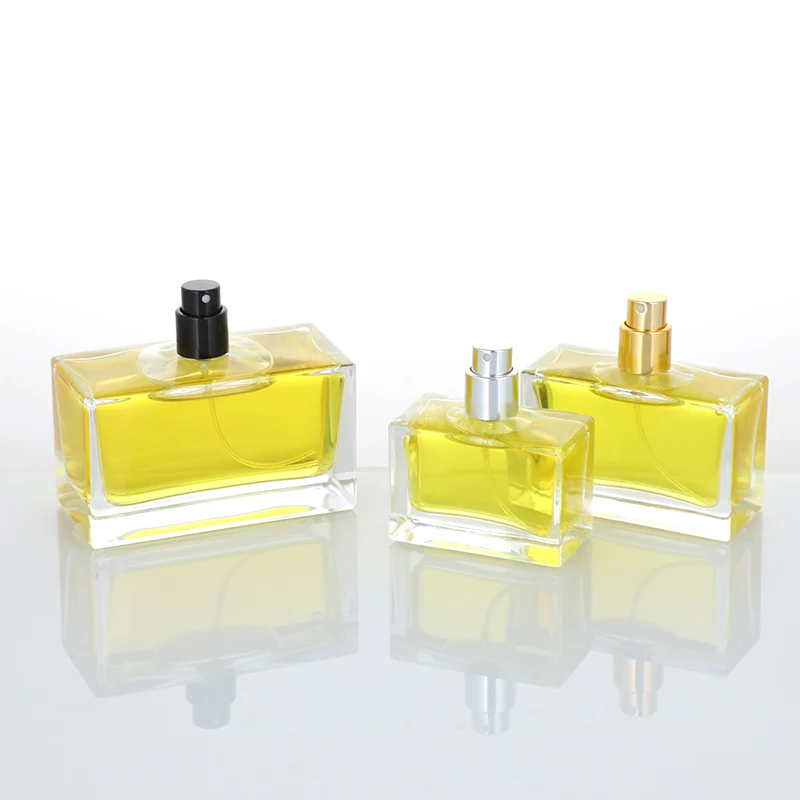 Fast Delivery 30ml 50ml 100ml Clear Refillable Vintage Empty Perfume Rectangular Glass Perfume Bottle with Pump