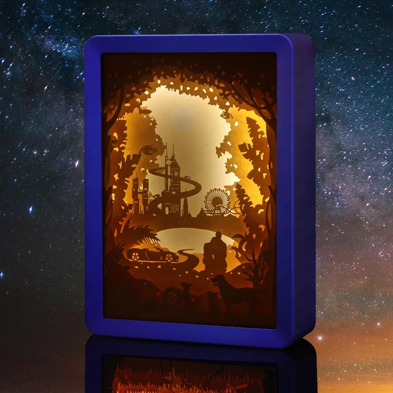Customized Shadowbox Display Case Photos paper laser cut Memory Box Picture Frame With Led Light