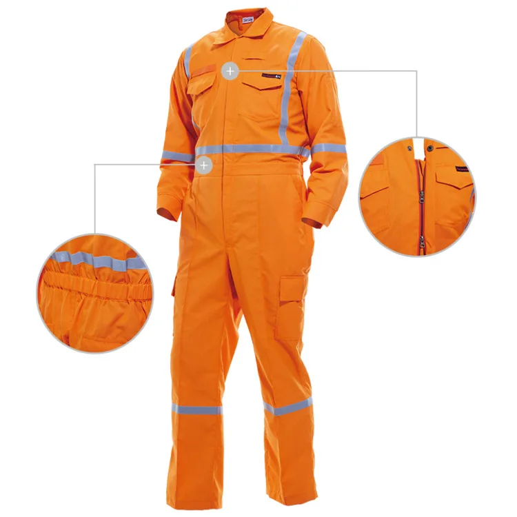 Factory custom cotton fabric anti -static work clothes workwear jumpsuit reflective flame retardant workwear