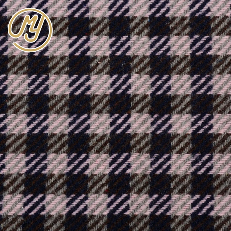
Hot sale OEM Italian yarn dyed tartan plaid women coat wool blend fabric polyester 
