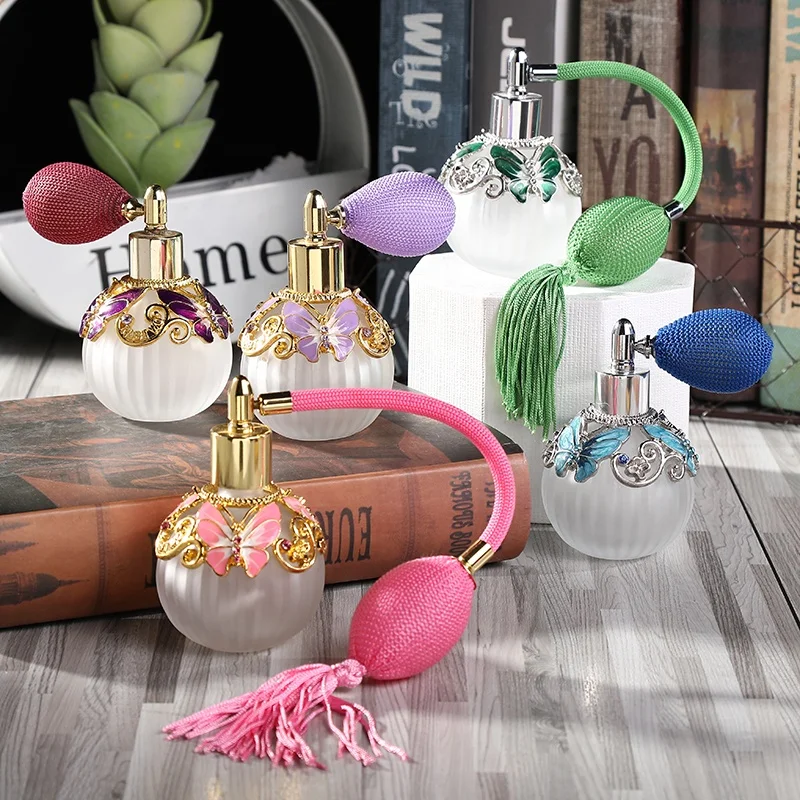 50ml Patented Butterfly Metal Refillable Perfume Atomizer Pump Spray 0il Pumpkin Shape Glass Gas bag Air Ball Attar Bottles59804