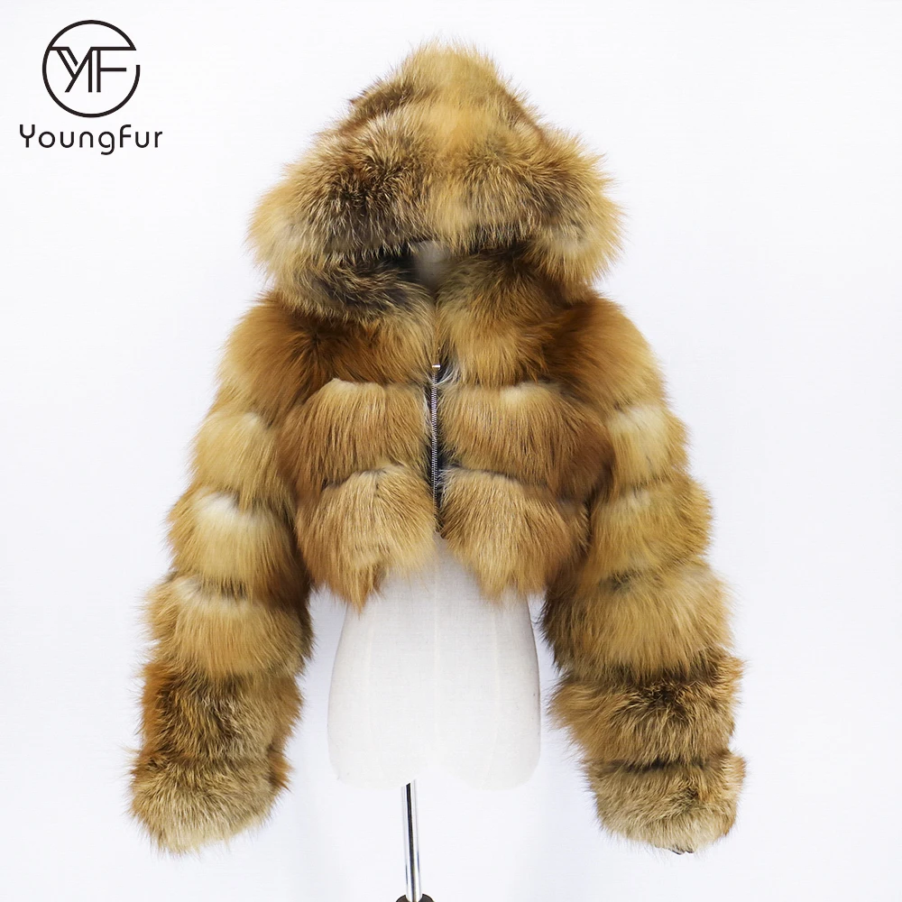 Fashion Wholesale Women Jacket Female Custom Hood Natural Genuine Red Fox Fur Coat Sexy Winter Lady Fox Fur Coat
