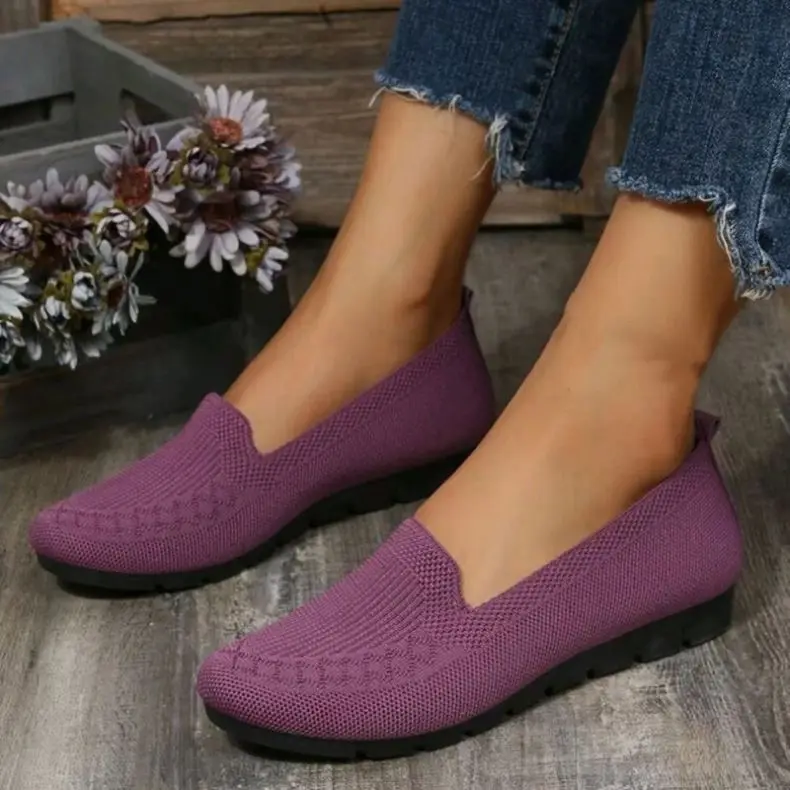 2024 новая популярная весенняя и осенняя Летающая вязаная обувь на плоской подошве мягкая повседневная женская