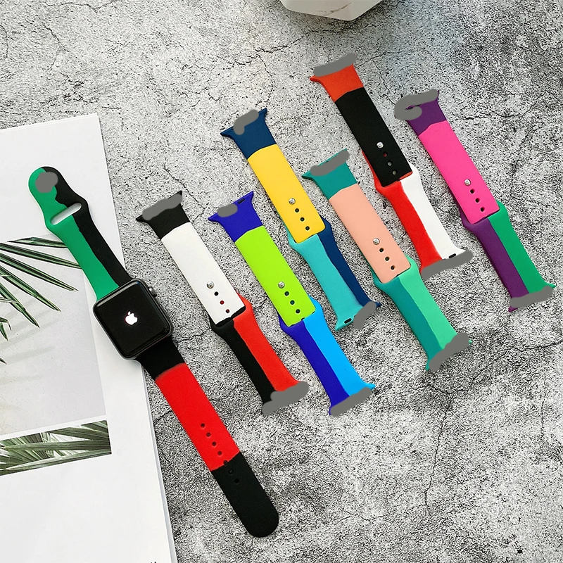  Silicone Strap For Apple Watch band 44mm 40mm 38mm 42mm Black Unity/Prid smartwatch belt Sport bracelet iWatch series 3 4 5 6