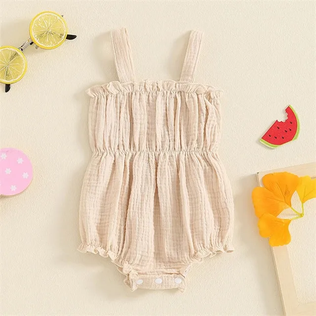 1 Pcs Custom Label Plain Cotton Romper Summer Newborn Infant Toddler Clothing Square Collar Tank Tops Clothing Girls Bodysuit
