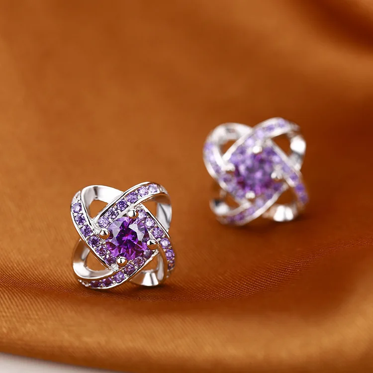 Anti-allergic 925 sterling silver inlaid zirconia earrings popular rotating clover earrings kpop