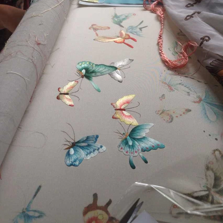 Zhenling luxury Embroidery Butterfly Silk Hand Painted Wallpaper for wall panels wall interior