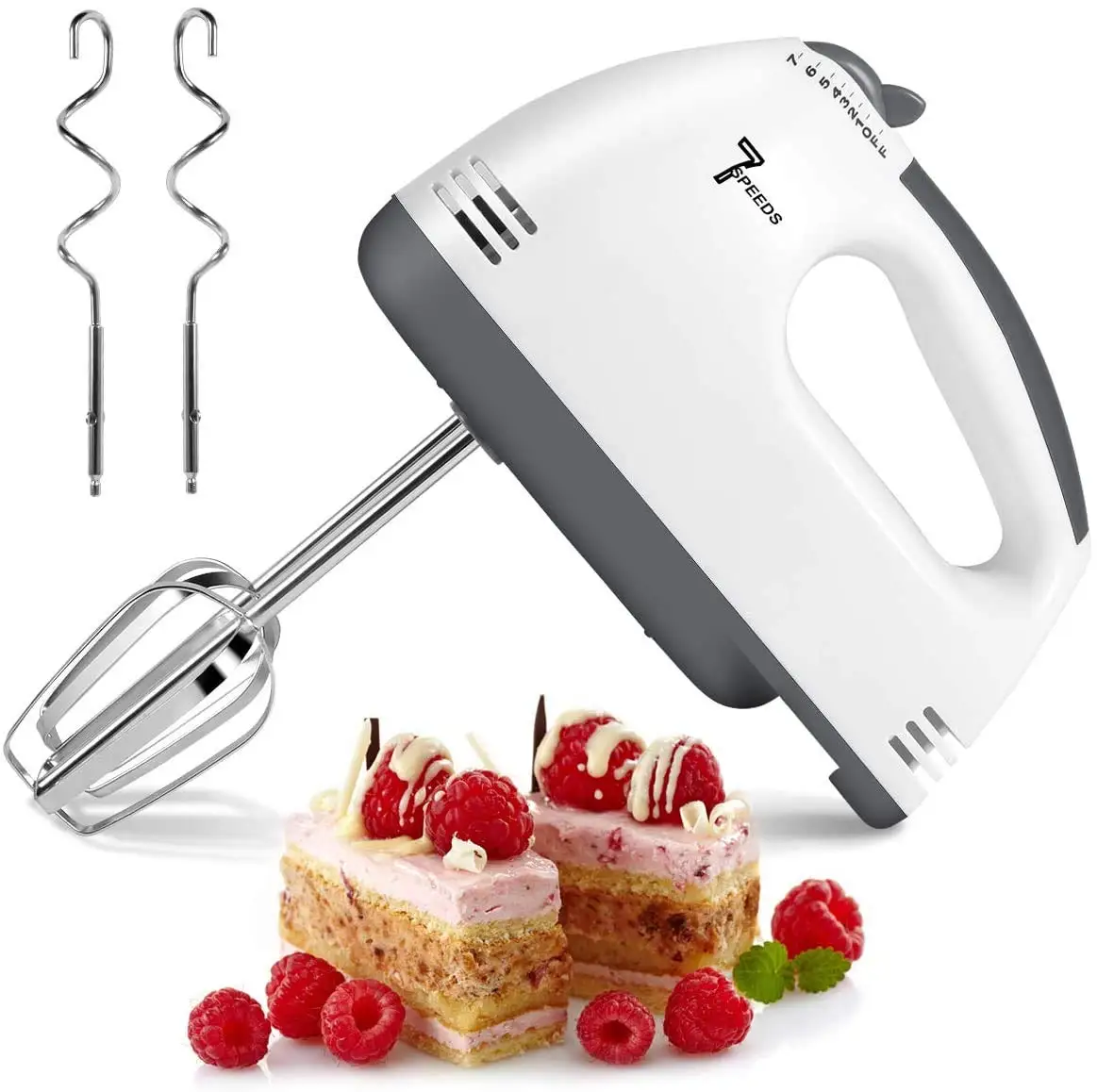 Mini Electric Whisk Food Mixer With Dough Hook Hand Held Blender Egg Beater 7 Speed for Whipping