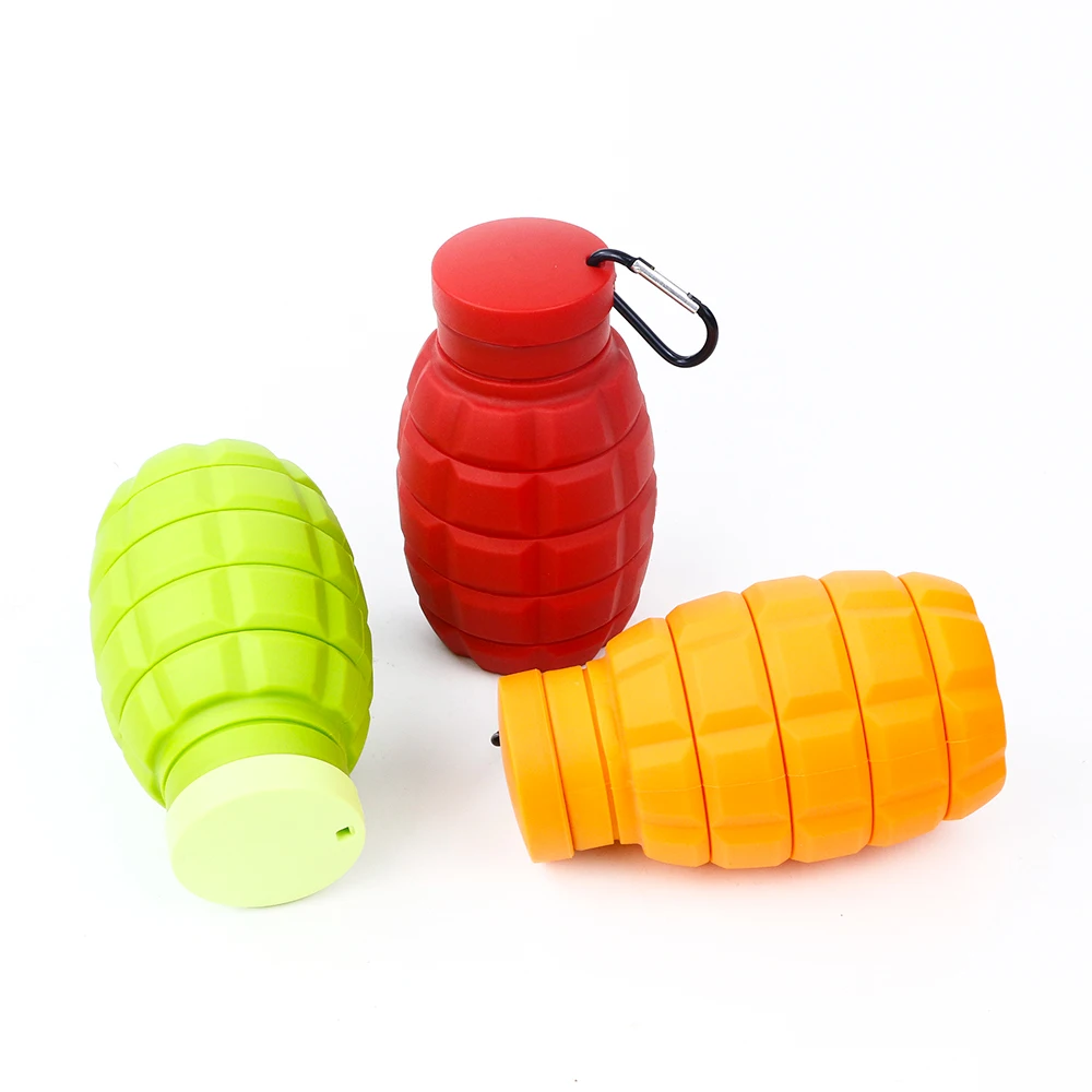 Outdoor sports portable silicone water bottle customized folding stretch creative grenade bottle