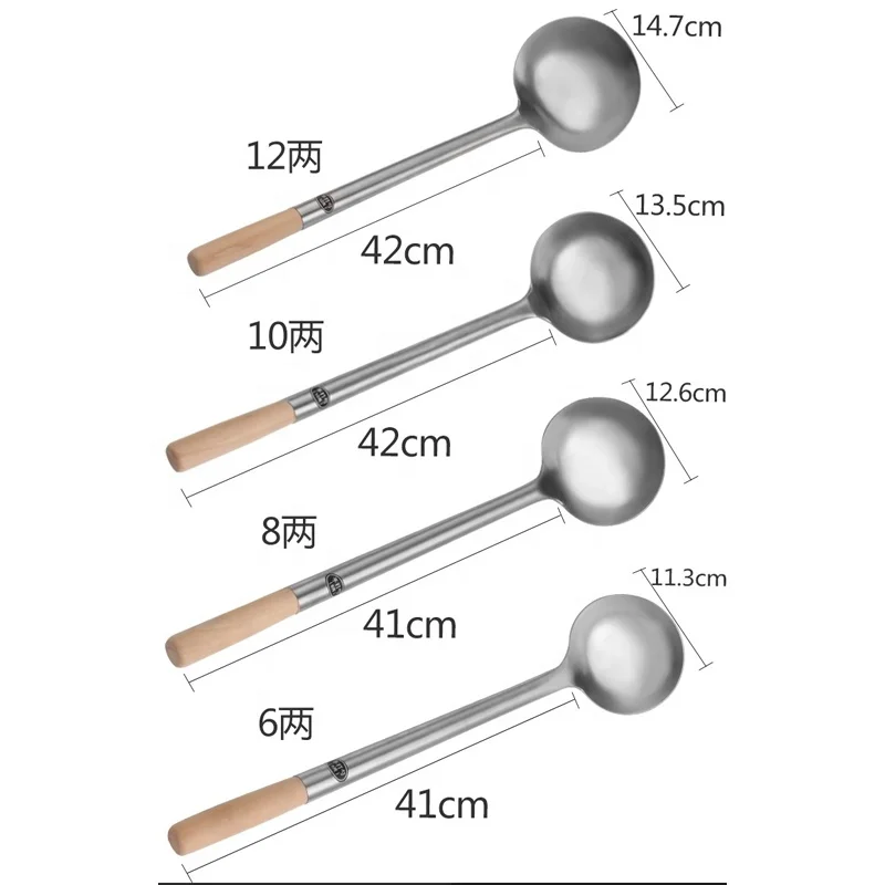 Stainless Steel Wok Ladle Spatula With Wooden Handle Kitchen Wooden Handle Ladle
