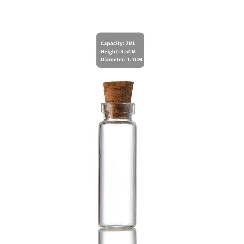 New Fashion Mini Glass Bottle with Cork 2ml Drifting Bottle Thin wall Clear Empty Glass Tube