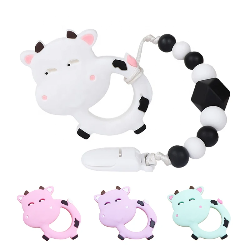 Custom Cartoon Lovely Silicone Milk Cow Teether DIY Baby animal Dummy Pacifier Sensory Funny Teething Toys
