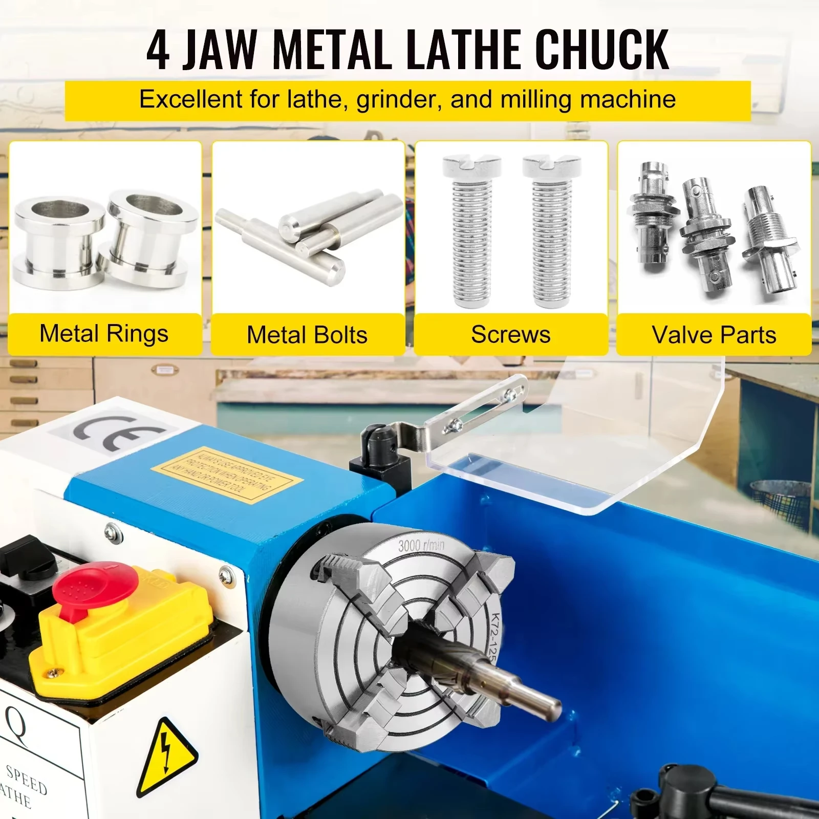 4 Jaw Manual Lathe Chuck 125mm K72-100 K72-125 Independent Reversible Mounting Screw for Wood Turning CNC Drilling