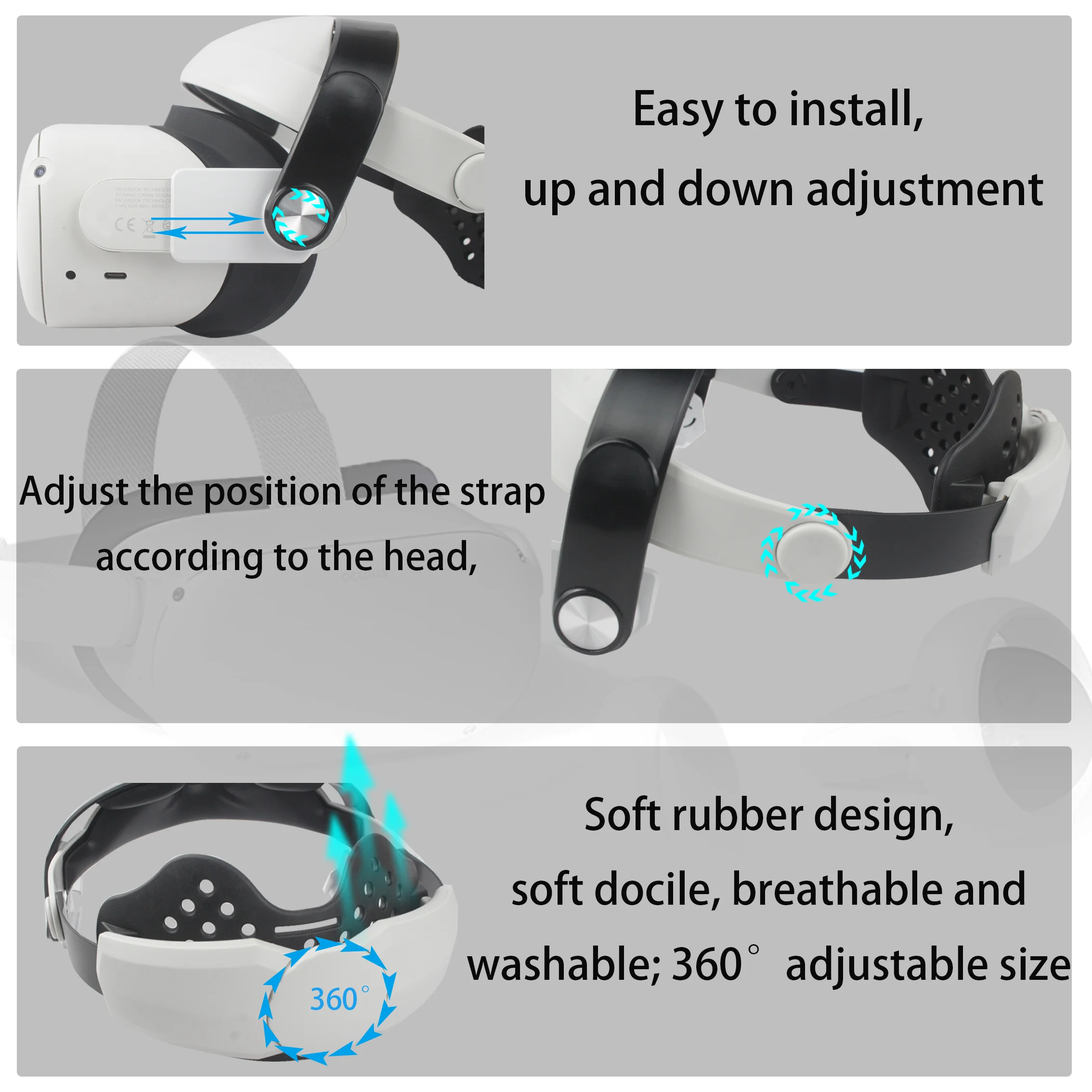 Adjustable, suitable for Oculus Quest 2 VR helmet head decompression Halo Elite strap; comfortable, breathable and removable