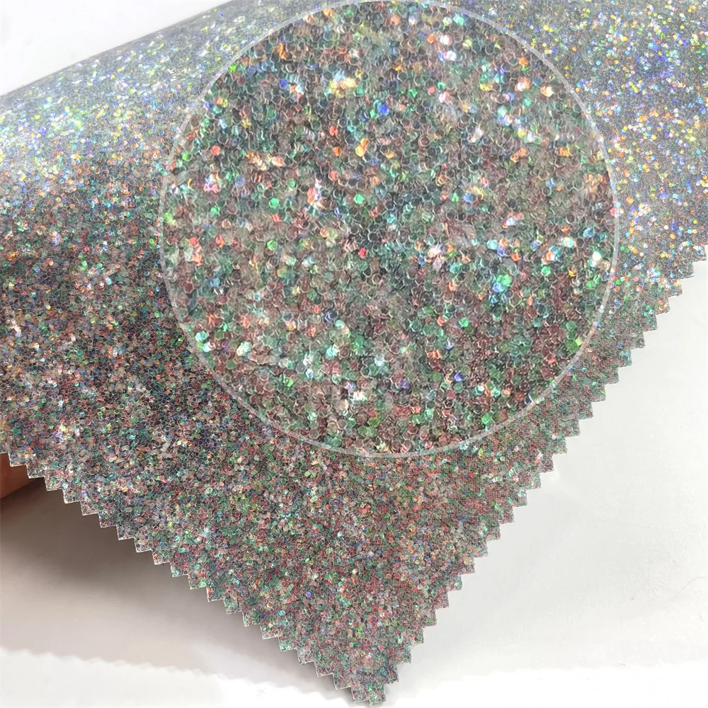 Chunky Glitter TPU Vinyl Rolls Elastic Faux Leather Fabric Flocked Pattern Lady Shoes Cosmetics Bag Home Textile Sofa Made PVC