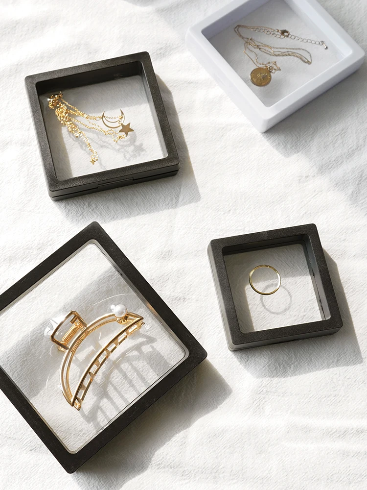 Acrylic Display Custom Stackable Jewelry  Floating Frame Pe Film Jewelry Box For Necklace, Earrings, Bracelet And Ring