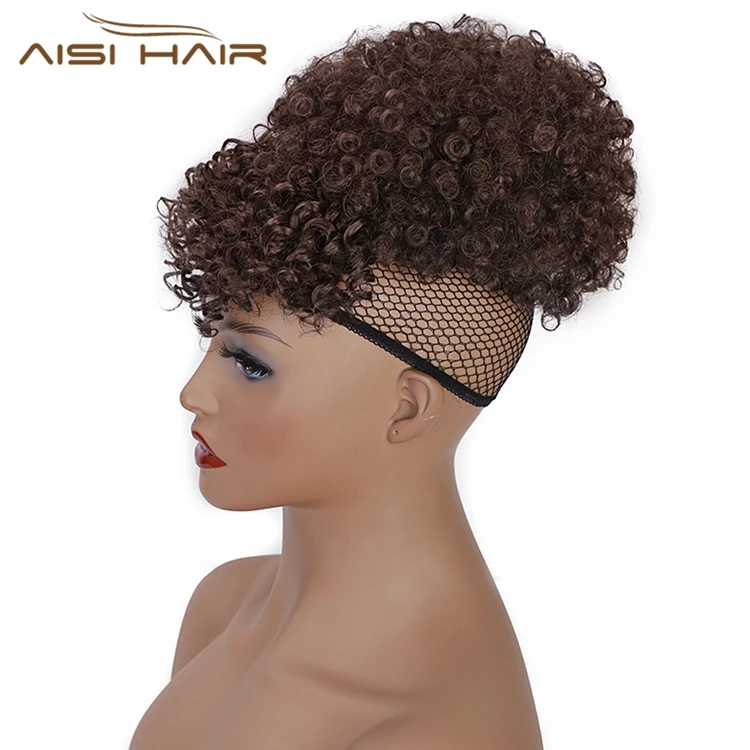 Aisi Hair афро-пуховка с челкой короткие кудрявые вьющиеся волосы пучок зажимом для обертывания кулиска наращивания волос