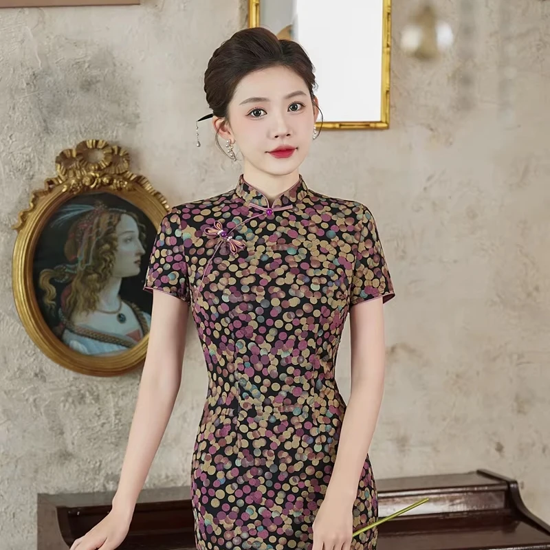 2024 chinese vintage dress qipao women national flower print dress qipao traditional improved cheongsam dress