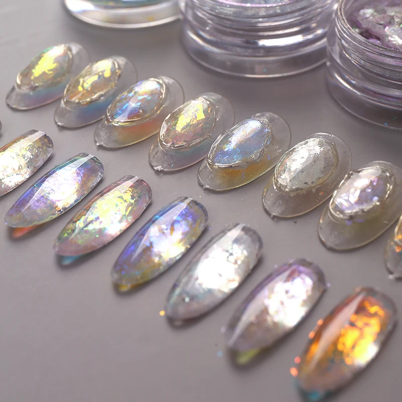 Ice Crystal Opal Sequins Nails Flakes Aurora Chameleon Pigment Chrome Glitter Powder