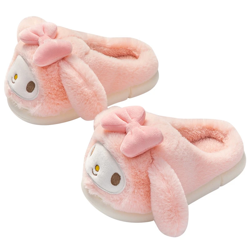 New Arrivals Winter Cotton House Plush My Melody Rabbit Cartoon Slides with Fur for Kids Mother Slippers Girl Shoes Wholesale