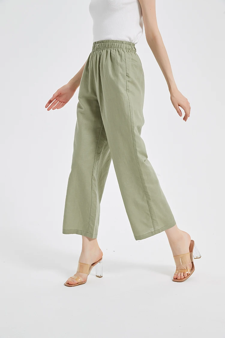 2023 AMZ hot selling 55%Linen 45%Viscose wholesale summer loose wide leg pants women