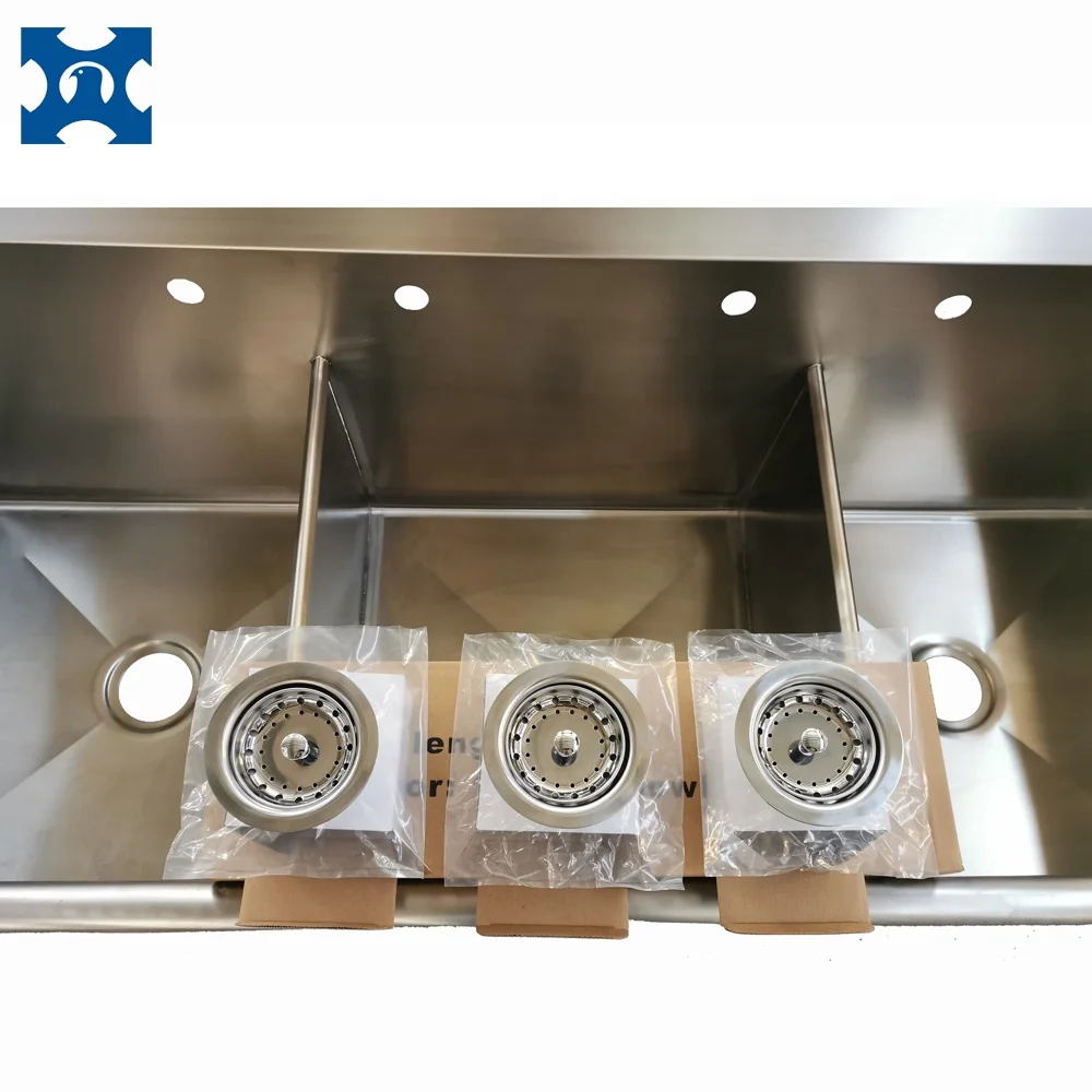 Custom 304 stainless steel commercial kitchen big size 3 compartment sink with drainer NSF brushed 3 bowls inox sink