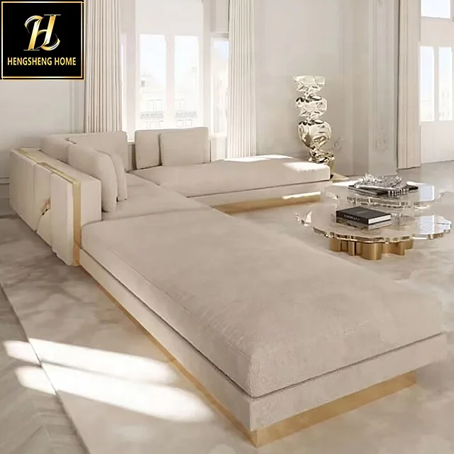 Luxury New Trend Velvet and metal Handmade It Seats Eight People Assembly Module I Shape Living Room Sofa Set