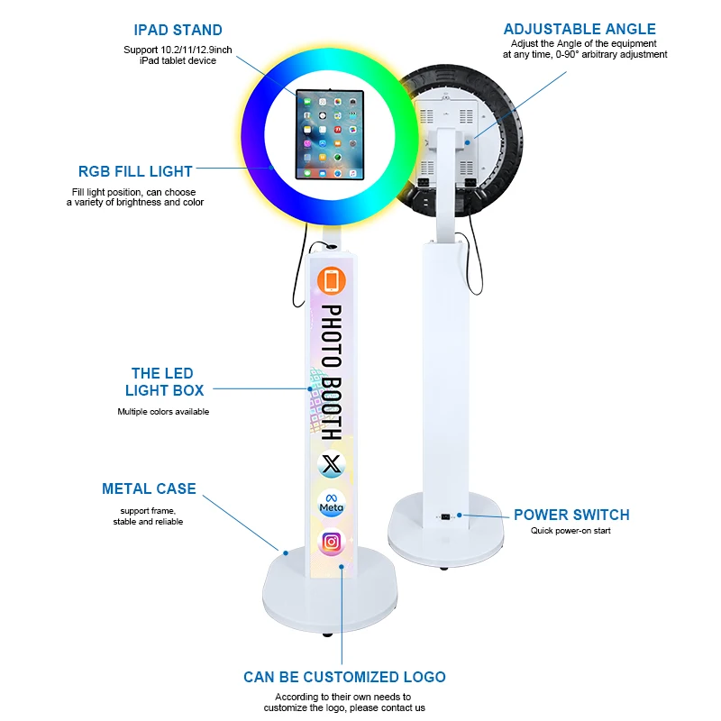 Portable RGB Roamer 10.2 11 12.9' Photobooth Ipad Photo Booth Shell  Led Oval Stand Kiosk Stand Plate Faceplate