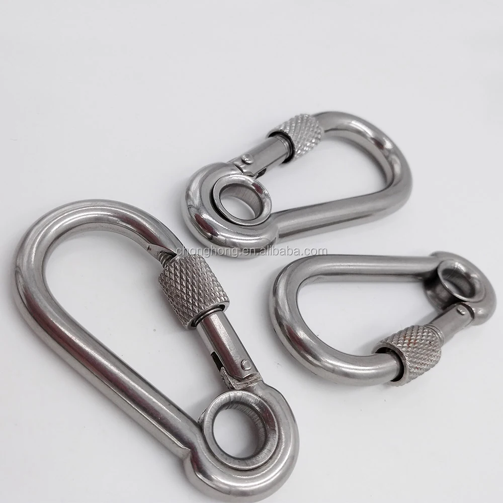 Heavy Duty Stainless Steel Eye Snap Hook with Screw Locking SS304 SS316 Carabiner Clip Spring Snap Clip Link Hooks