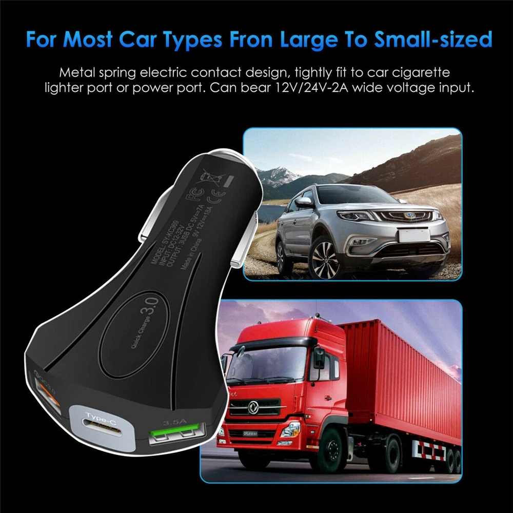  Автомобильное зарядное устройство QC 3 0 USB C быстрая зарядка автомобильное быстрое адаптер USB-C портативное для iPhone