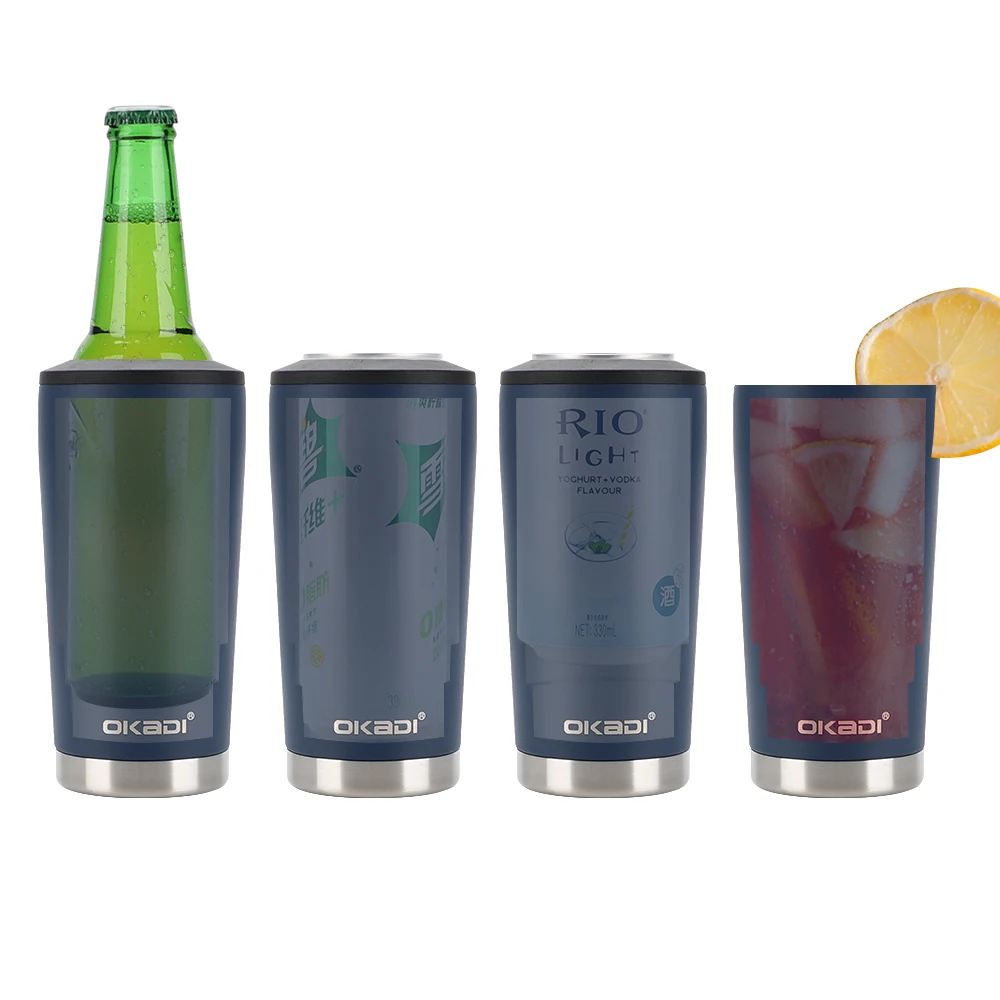 OKADI High Quality Holder Insulated 4-1 Beer Can Holder Printed Stainless Steel Can Cooler