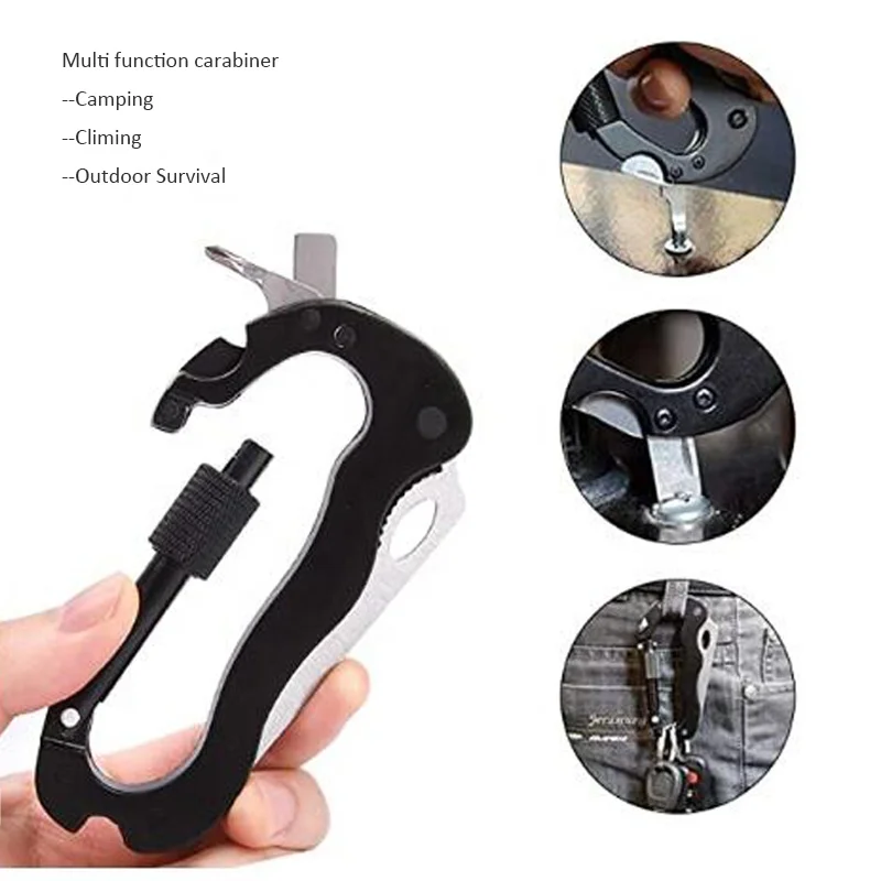 Outdoor Multi Tool carabiner knife custom stainless steel carabiner with screwdriver