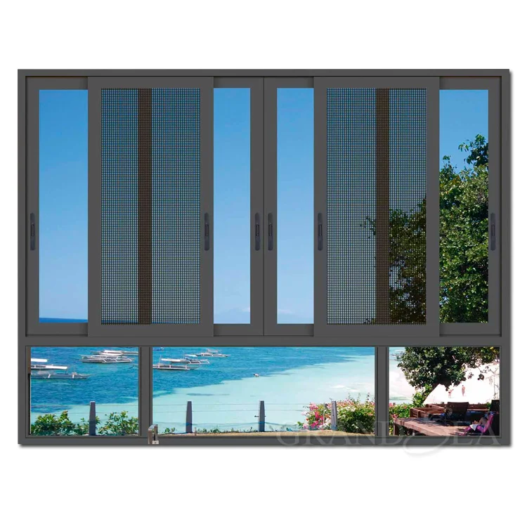 Grandsea Australian Standard Double Glazed Sliding Window Top Grade Double Glazed Sliding Aluminum Windows