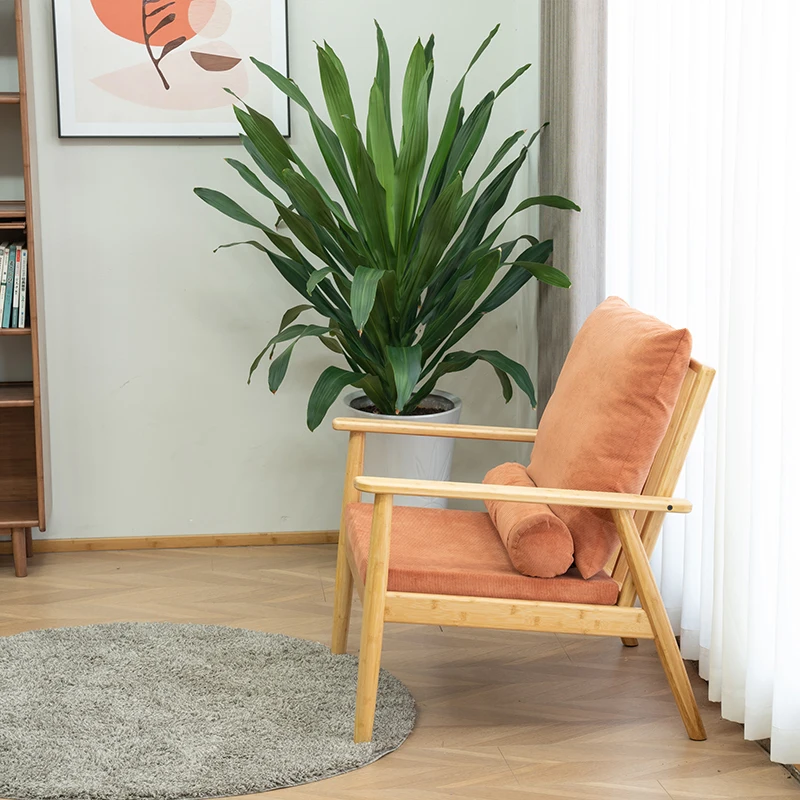 AiLiKEA PLANT HOT SALE OEM&ODM CUSTOMIZED Nordic Style Minimalist Natural Bamboo Frame Fabric Lounge Armchair Living Room Chairs