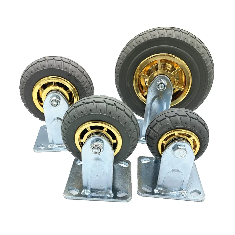 Punched Steel No Noise Solid High Elastic Gray Industrial rubber wheels Durable medium duty trolley caster wheels