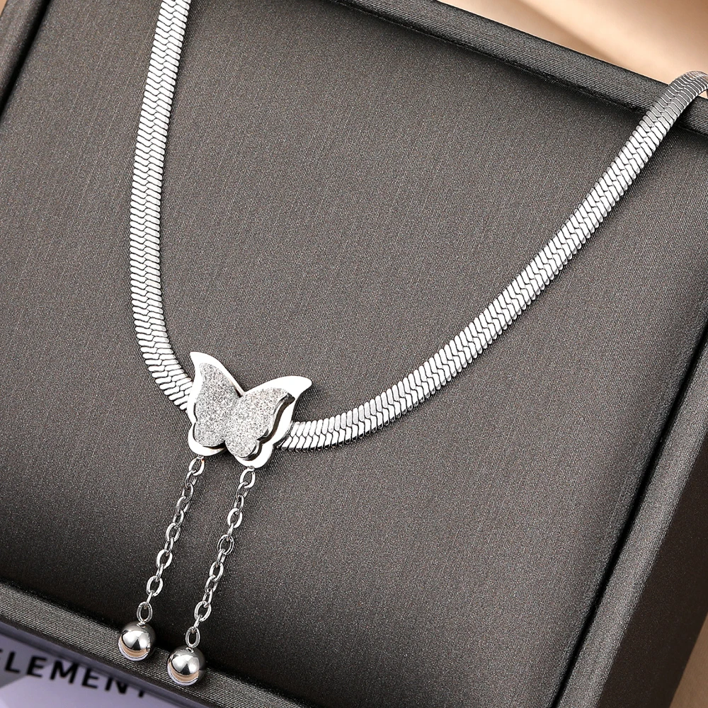 KISSWIFE Trendy Minimalist Tarnish Free 18k Gold Stainless Steel Snake Chain Butterfly Necklace for Women