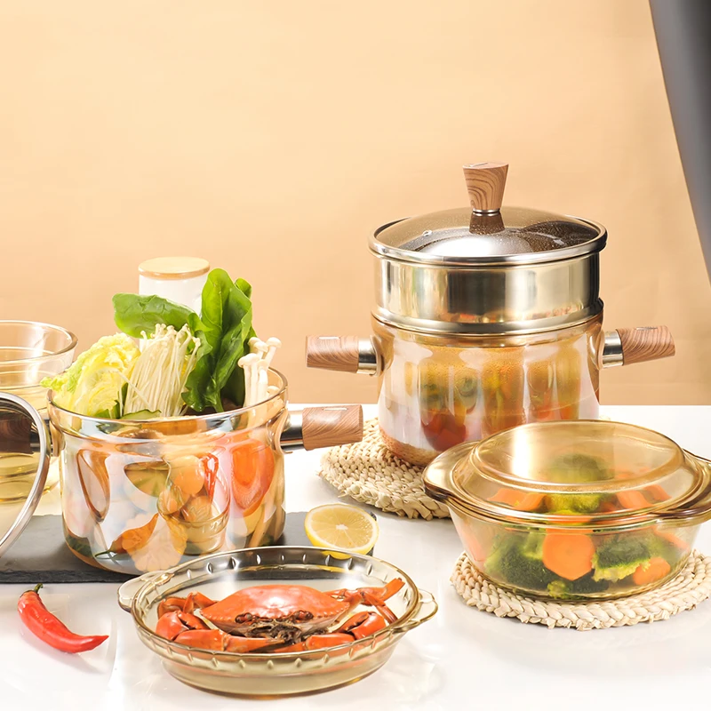 Factory direct sell transparent clear High borosilicate glass cooking pot heat resistance nonstick cooking pot