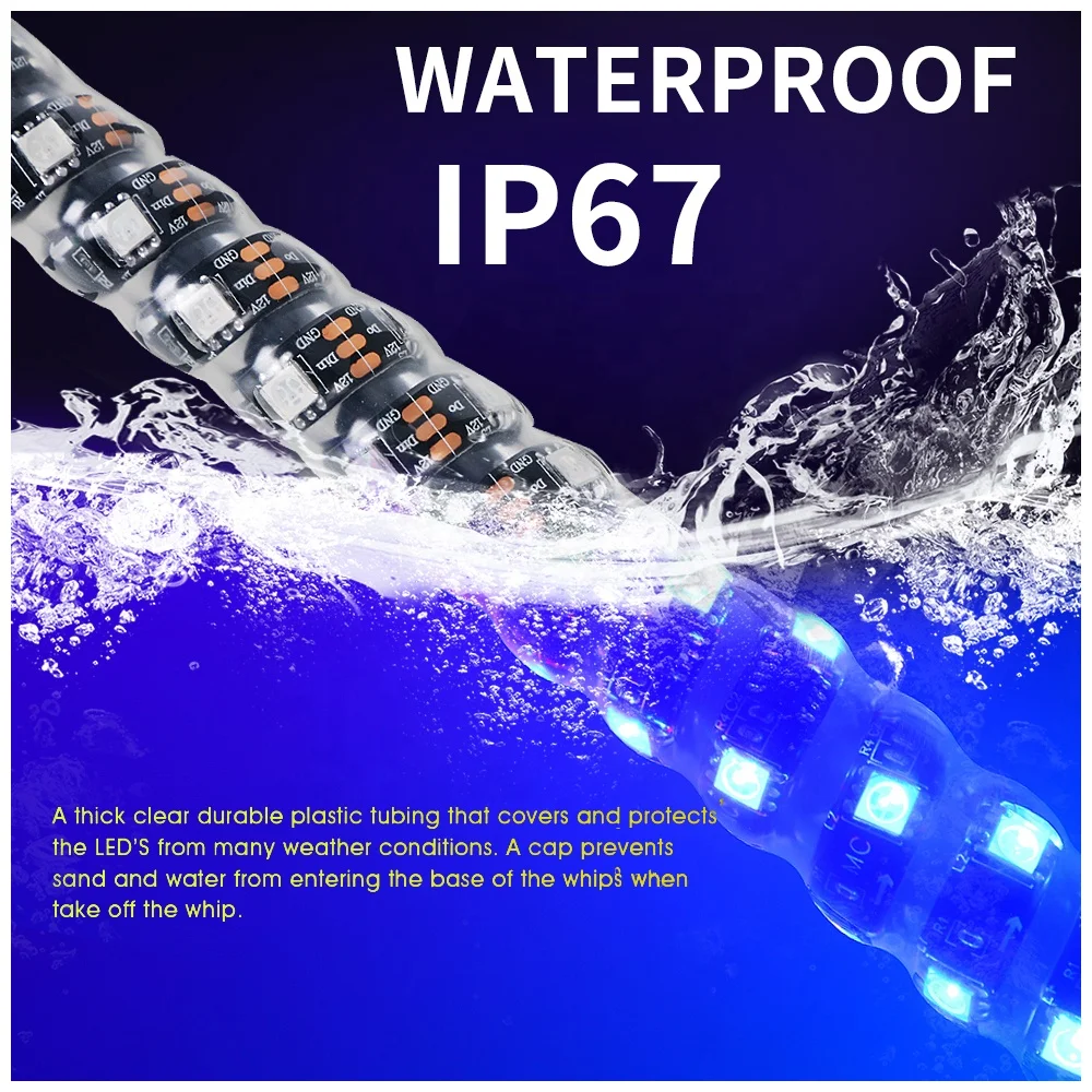 3 4 5 6 Feet Blue tooth Control RGB LED Spiral Whip Lights antenna light Wrapped for ATV UTV RZR Off Road Polaris for Jeep Truck