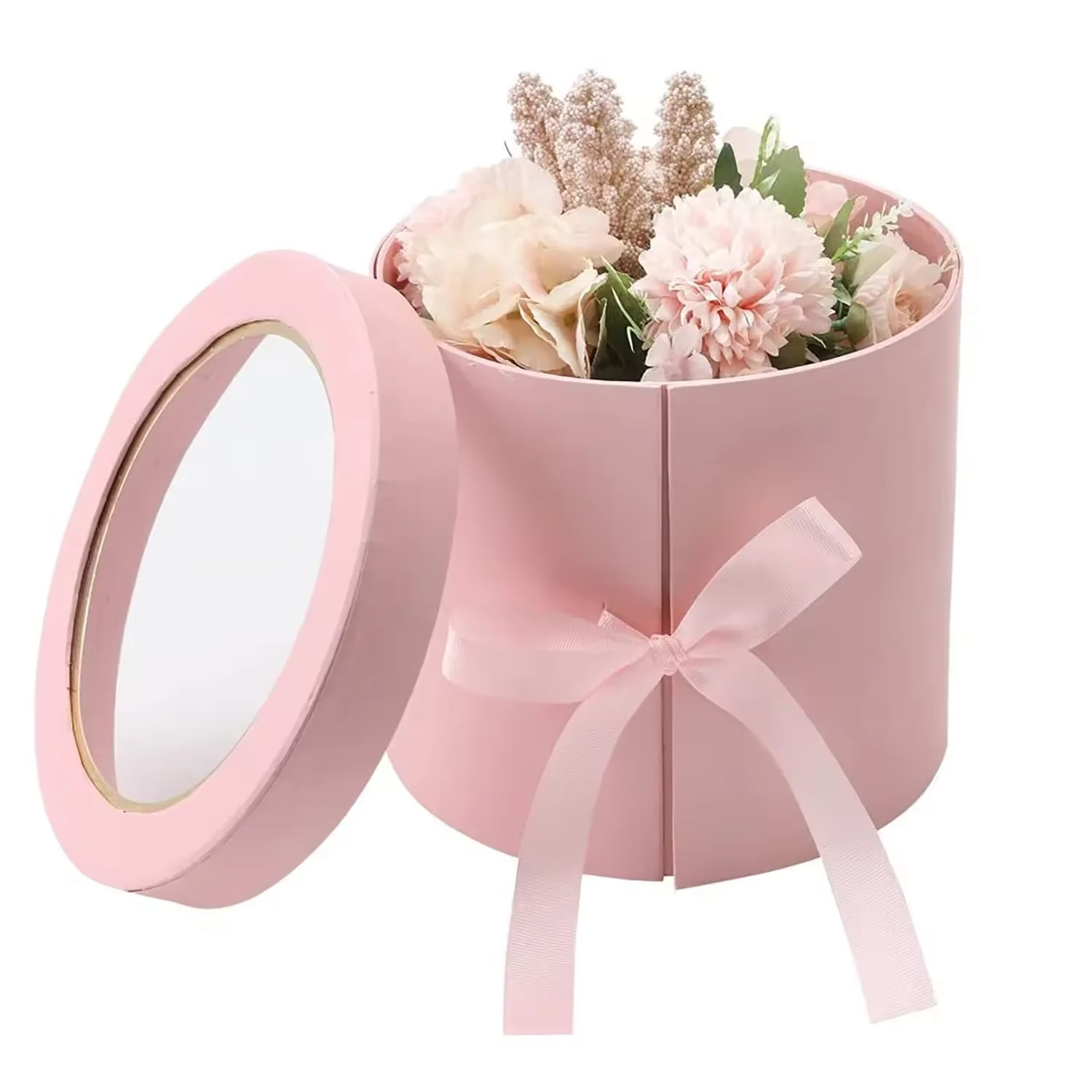 Hot selling paper flower gift box Luxury round cardboard flower boxes for bouquets rose flowers packaging box with  window