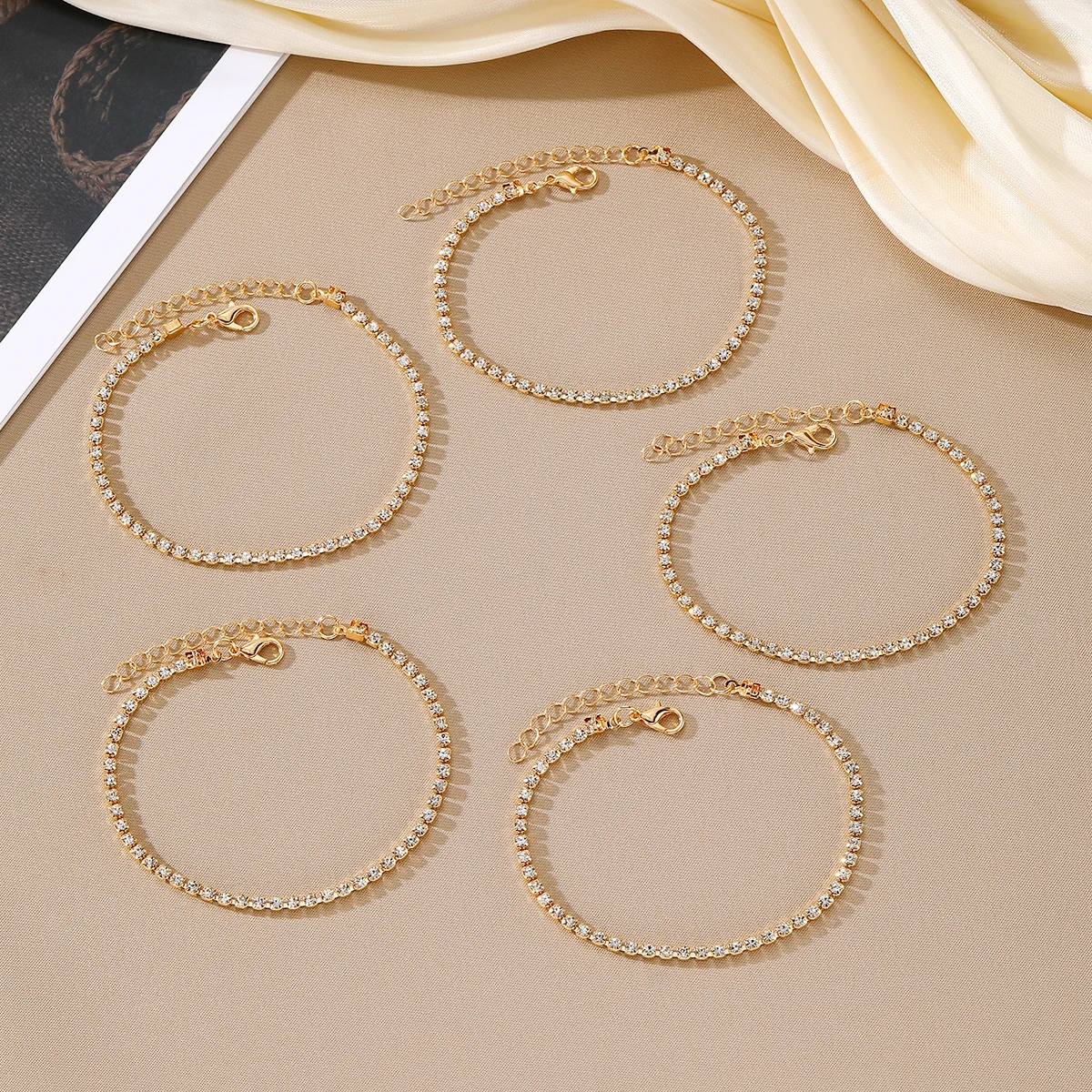 NewTrendy Full Diamond Bling Dainty Tennis Chain Bracelet Set For Women Jewelry Gift Square Crystal Rhinestone Bracelet