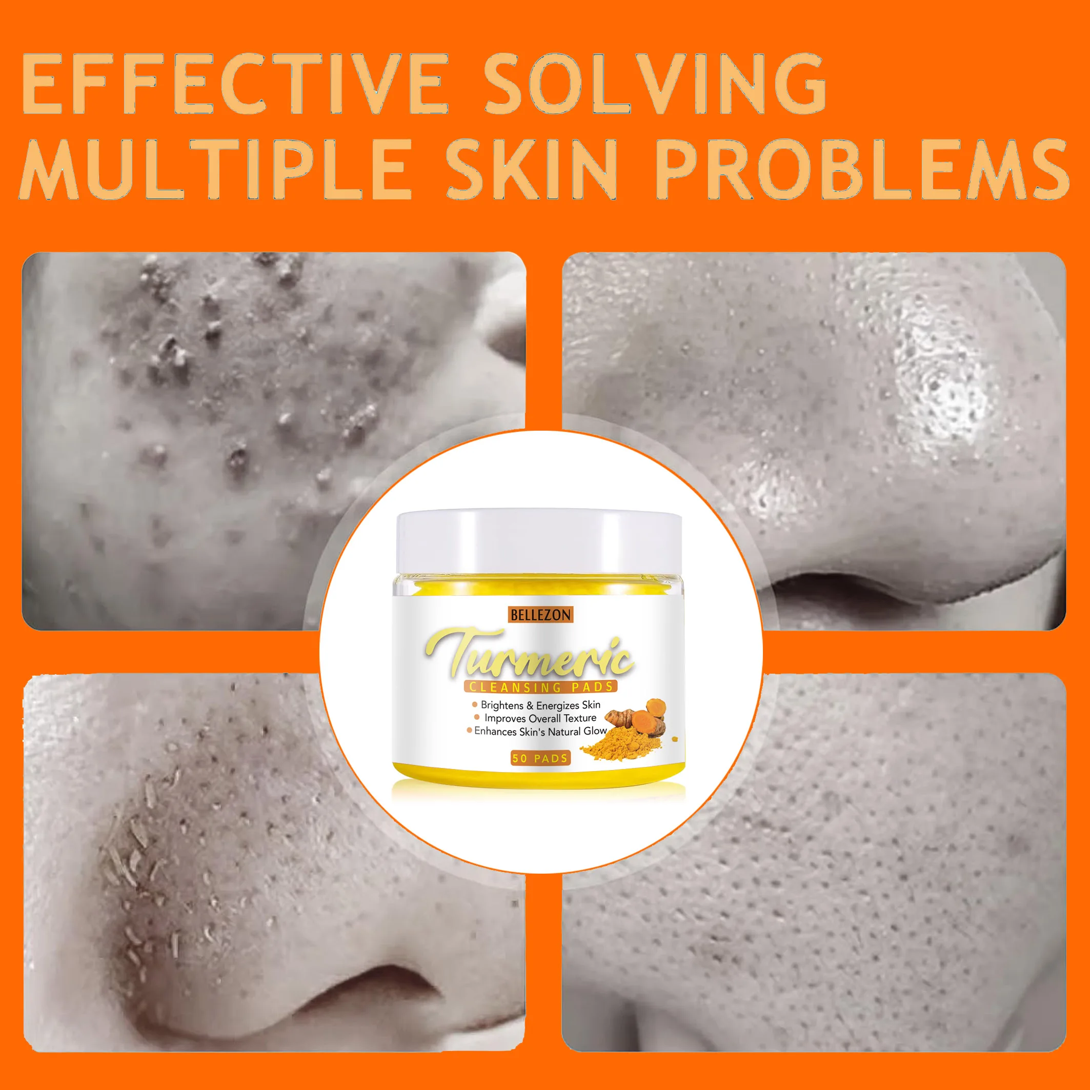 Private Label Skin Lightening Turmeric Cleansing Exfoliating Pads Face Wash Pad