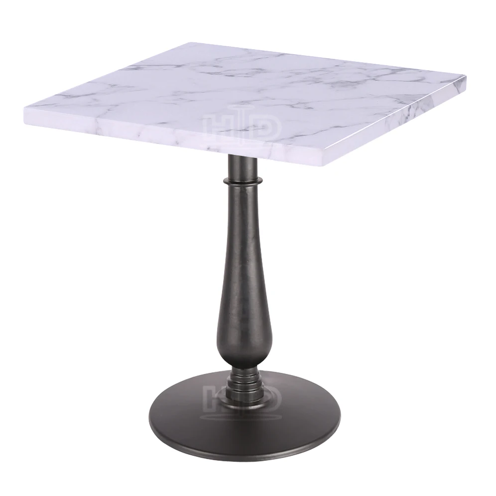 Industrial heavy duty square 60 70  80 dining furniture white black center marble restaurant table