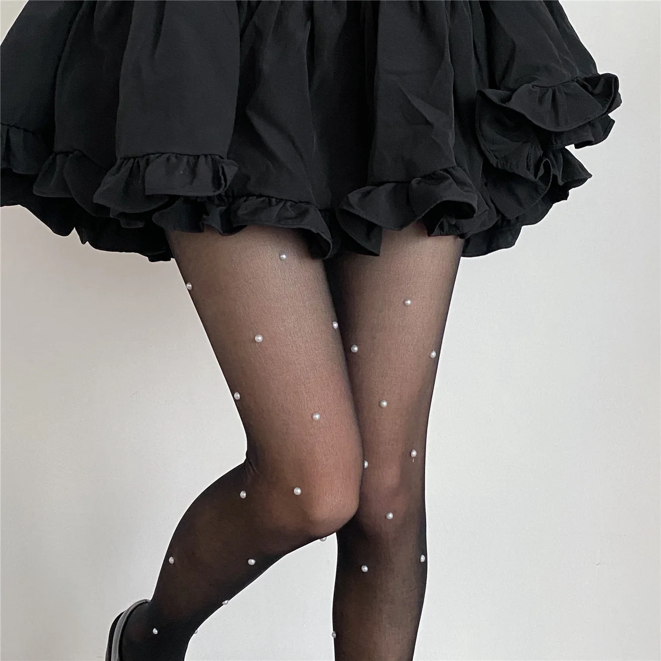 New Design Black Sexy Mature Silk Body Stocking Female Custom Printed Pearl Pantyhose Tights Thin Transparent Dress Knitted Sock