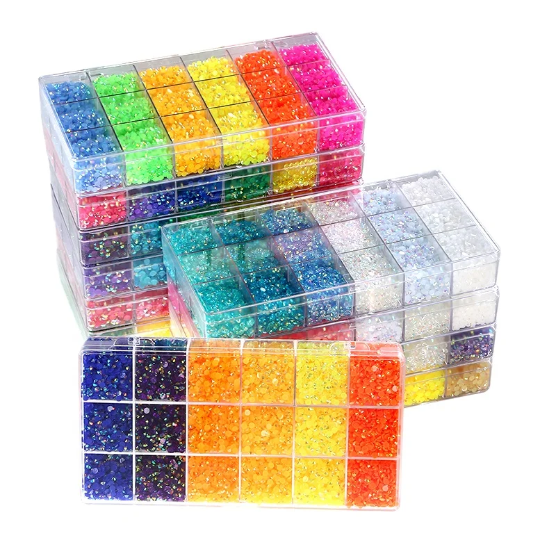 Amazon top seller18 Grid Jelly AB Resin Flat back Rhinestones Glow In The Dark Rhinestone Kits For shoes decoration