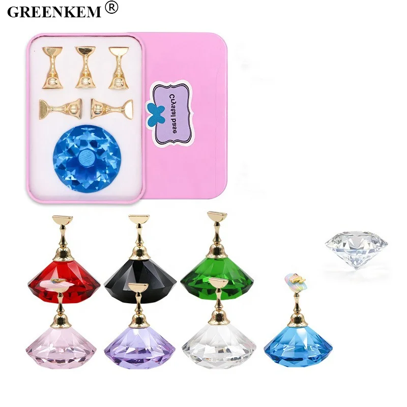 New Reusable Crystal Acrylic Nail Practice Stand Magnetic Lotus Base Nail Display Stands Magnetic Nail Practice Display Stand